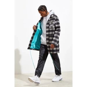 PUMA x RHUDE Plaid Longline Coach Coat Black White Check Streetwear Men's L NWT